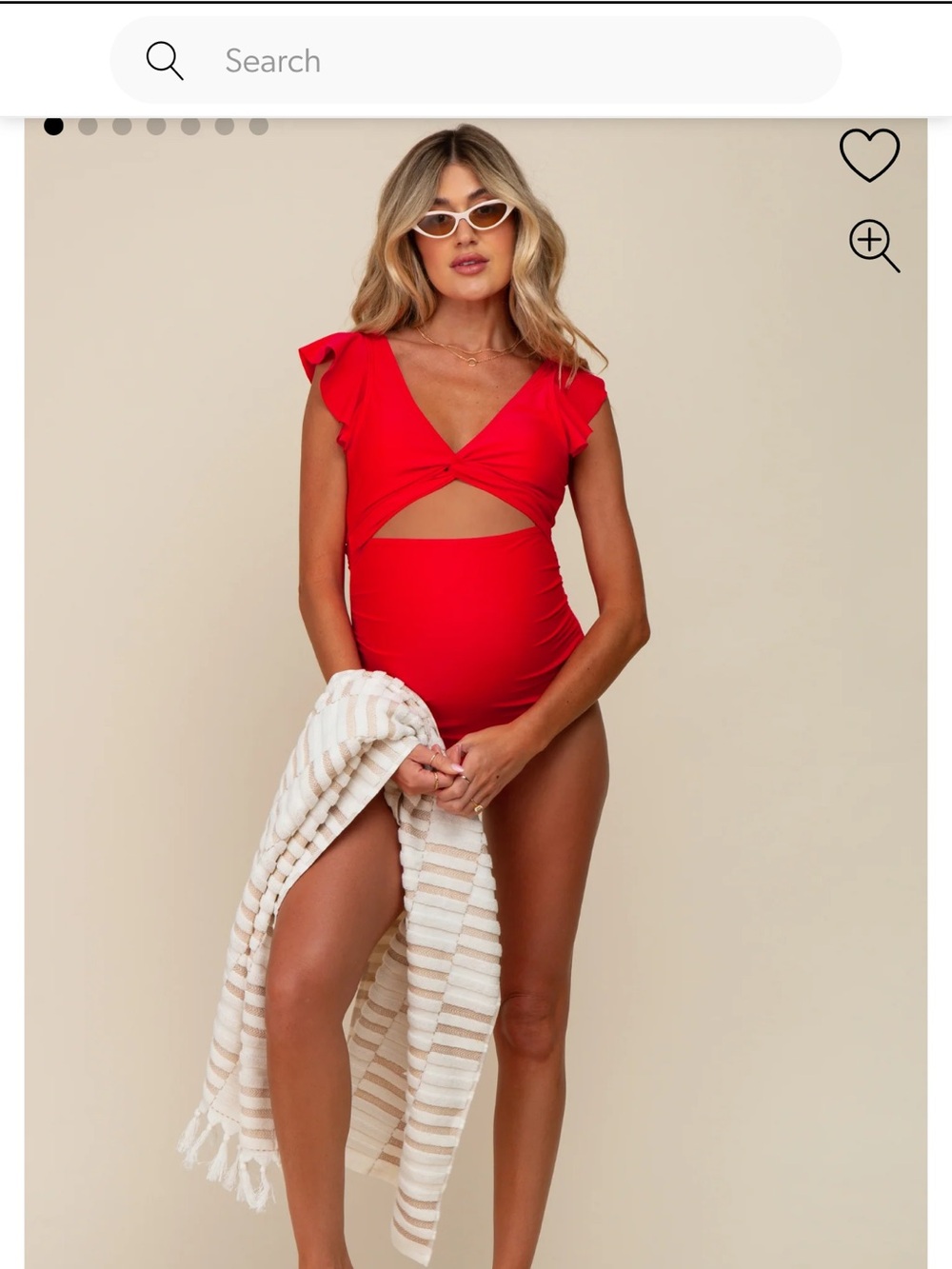 Pinkblush Red Maternity One-Piece with Front Cutout and Flutter Sleeves